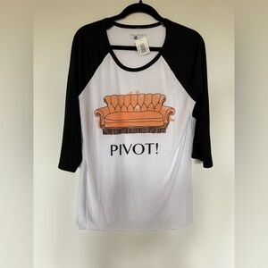 NWT FRIENDS Pivot Black and White Tee with Orange Couch Design

LOT C